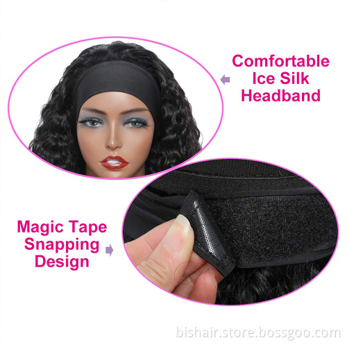 BIS Wholesale Deep Wave Headband Wig Human Hair For Black Women Raw Virgin Human Hair The Cheapest Headband Wigs 150 Density